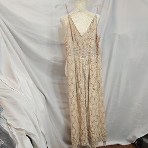 Cupshe Beige Lace Spaghetti-Strap Maxi Dress With Shorts